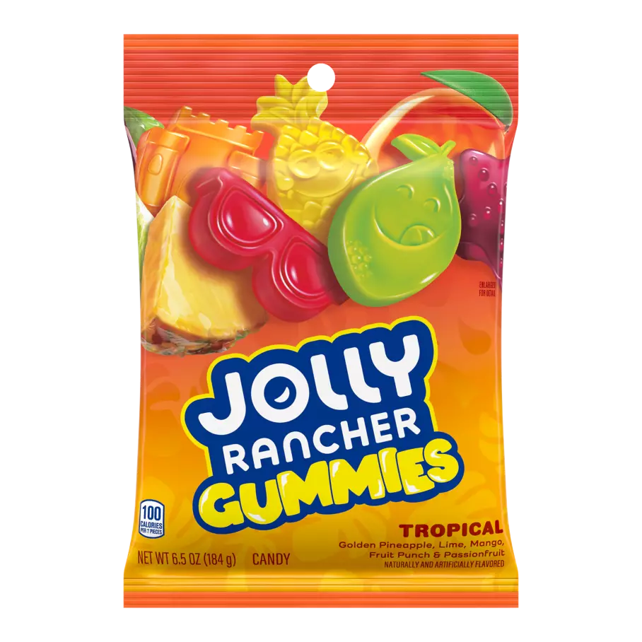JOLLY RANCHER Gummies Tropical Flavors, 6.5 oz bag - Front of Package
