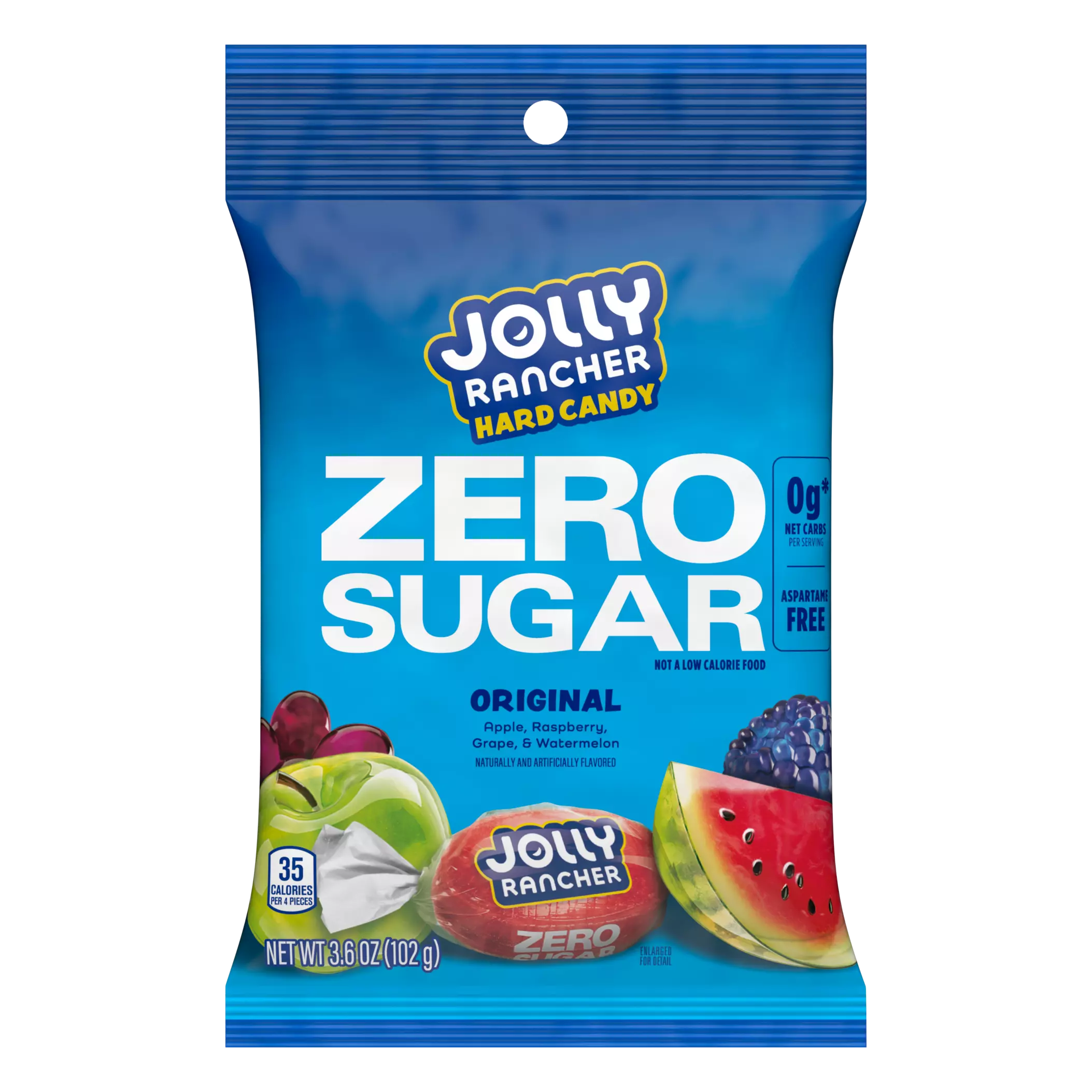 JOLLY RANCHER Zero Sugar Original Flavors Hard Candy, 3.6 oz bag - Front of Package
