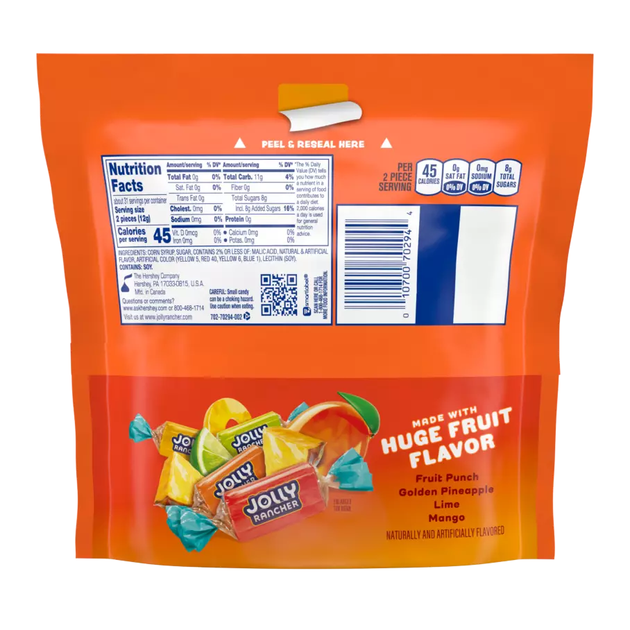 JOLLY RANCHER Tropical Hard Candy, 13 oz bag - Back of Package