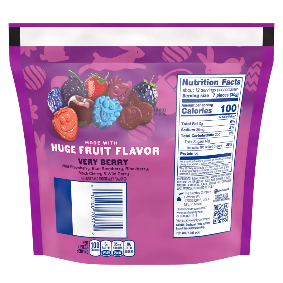 JOLLY RANCHER Easter Gummies Very Berry, 13 oz bag - Back of Package