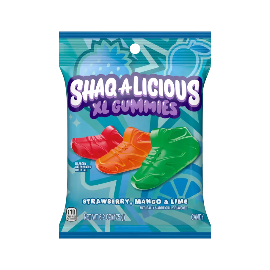 SHAQ-A-LICIOUS XL Gummies Sneakers Fruit Flavors Candy, 6.2 oz bag - Front of Package