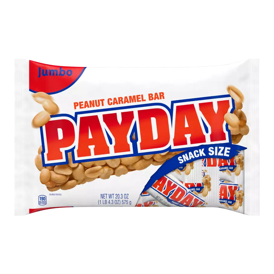 PAYDAY Peanut and Caramel Snack Size Candy Bars, 20.3 oz jumbo bag - Front of Package