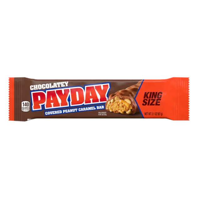 PAYDAY Chocolatey Covered Peanut and Caramel King Size Candy Bar, 3.1 oz - Front of Package
