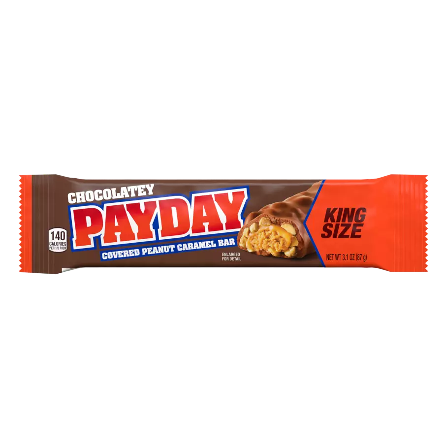 PAYDAY Chocolatey Covered Peanut and Caramel King Size Candy Bar, 3.1 oz - Front of Package