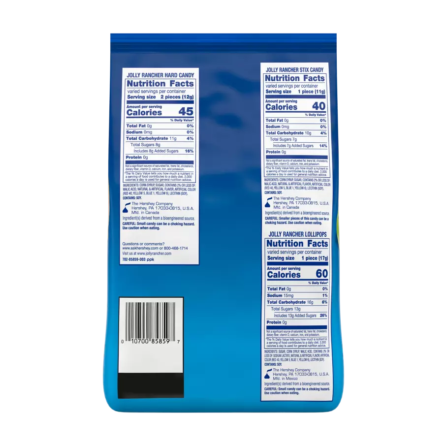 JOLLY RANCHER Candy Assortment, 46 oz bag - Back of Package