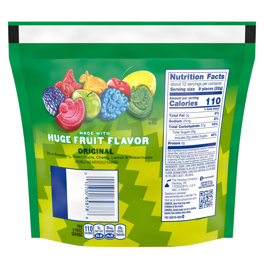 JOLLY RANCHER Gummies Sour Original Flavors, 13 oz bag - Back of Package