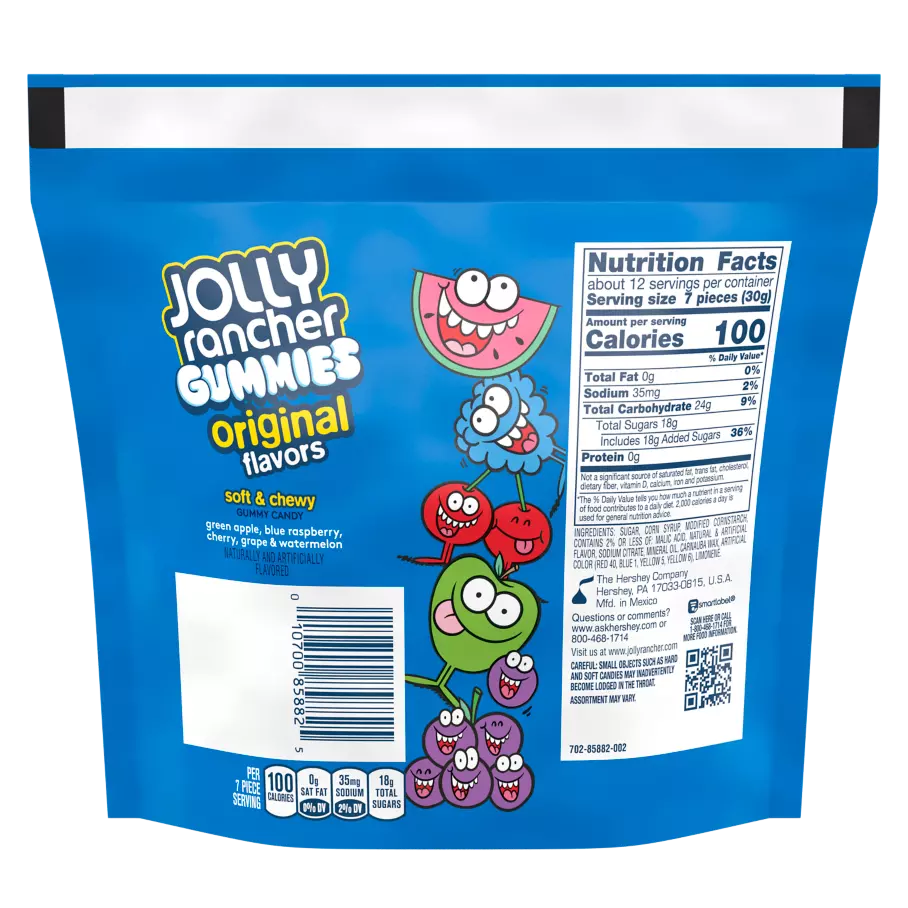 JOLLY RANCHER Gummies Original Flavors, 13 oz bag - Back of Package