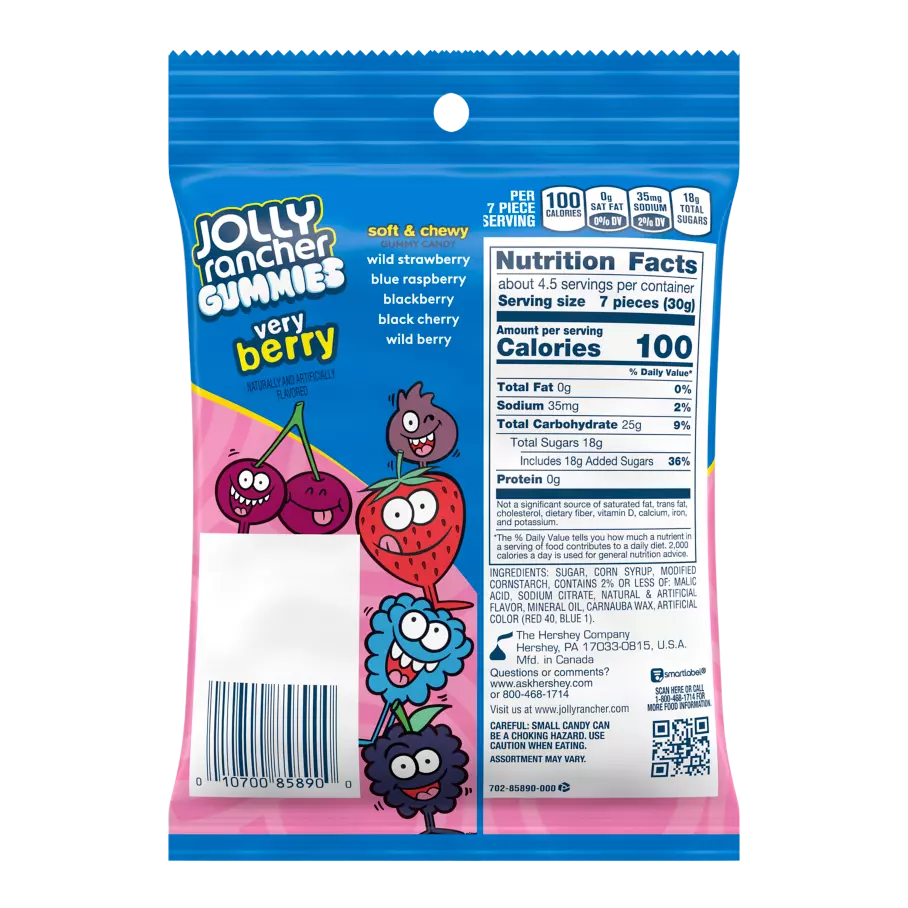 JOLLY RANCHER Gummies Very Berry, 5 oz bag - Back of Package