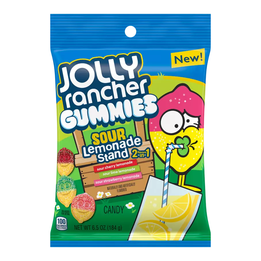 JOLLY RANCHER Gummies Sour Lemonade Stand Candy, 6.5 oz bag - Front of Package