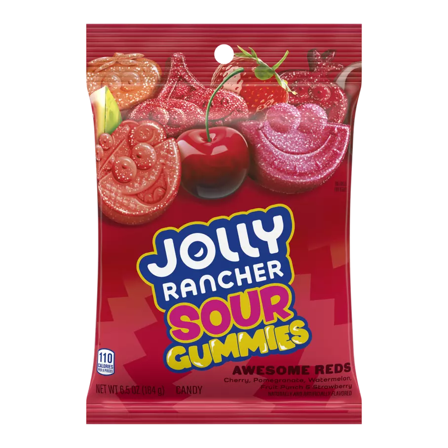 JOLLY RANCHER Gummies Sour Awesome Reds, 6.5 oz bag - Front of Package