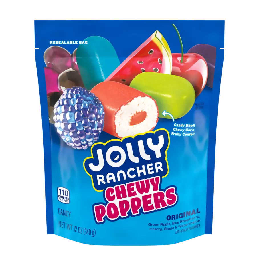 JOLLY RANCHER Chewy Poppers Original Flavors Candy, 12 oz bag - Front of Package