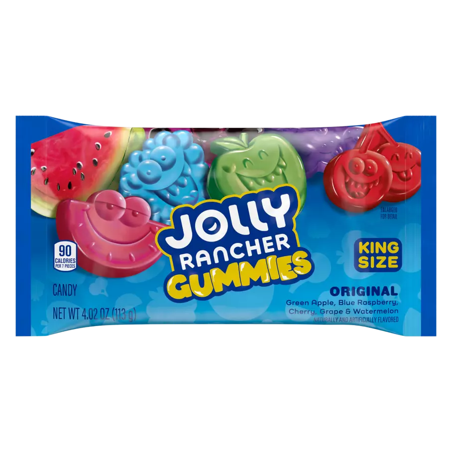 JOLLY RANCHER Gummies Original Flavors King Size, 4.02 oz bag - Front of Package