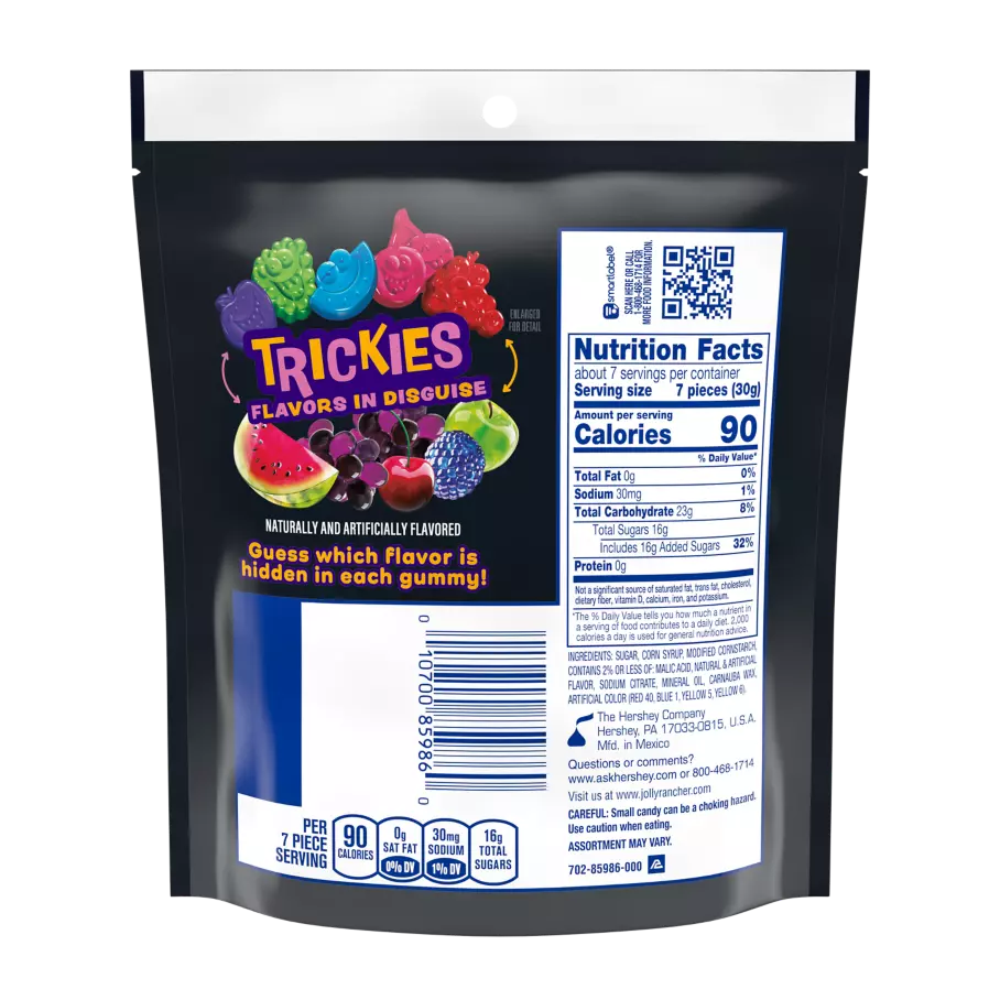 JOLLY RANCHER Gummies Trickies Original Flavors, 7.1 oz bag - Back of Package