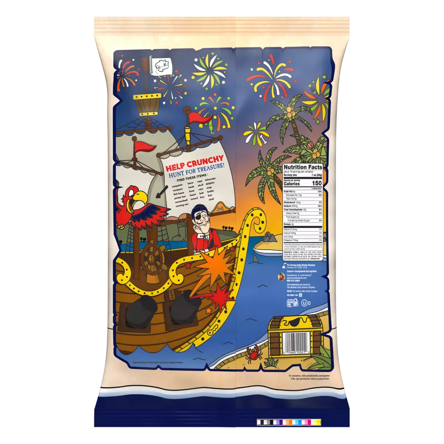 PIRATE'S BOOTY Cheddar Blast Extra White Cheddar Rice & Corn Puffs, 18 oz bag - Back of Package