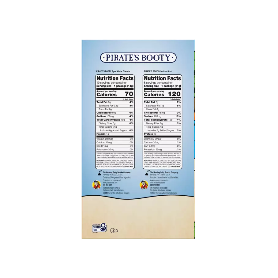 PIRATE'S BOOTY Variety Pack Rice & Corn Puffs, 11 oz, 18 pack - Back of Package