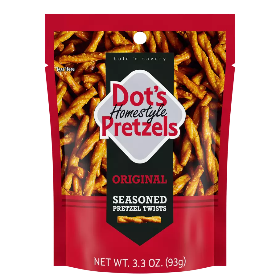 DOT'S HOMESTYLE PRETZELS Original Seasoned Pretzel Twists, 3.3 oz bag - Front of Package