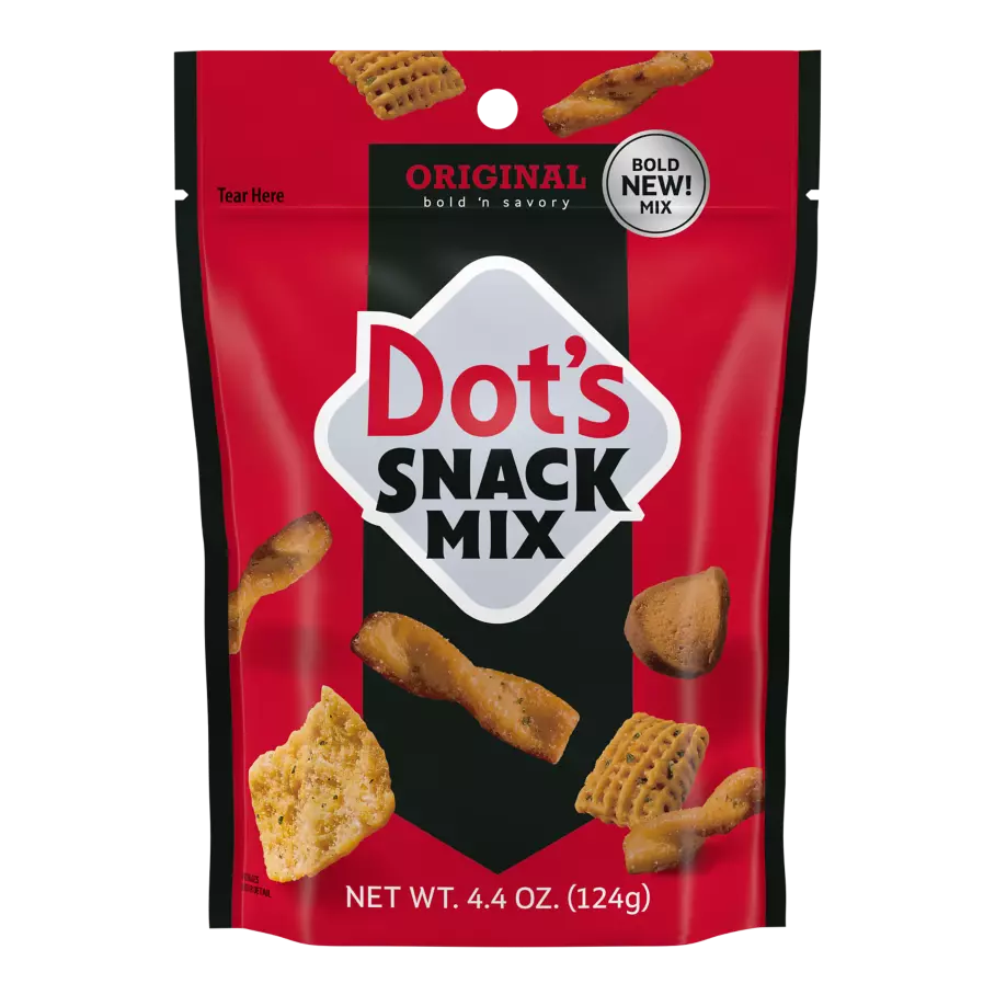 DOT'S HOMESTYLE PRETZELS Original Seasoned Snack Mix, 4.4 oz bag - Front of Package