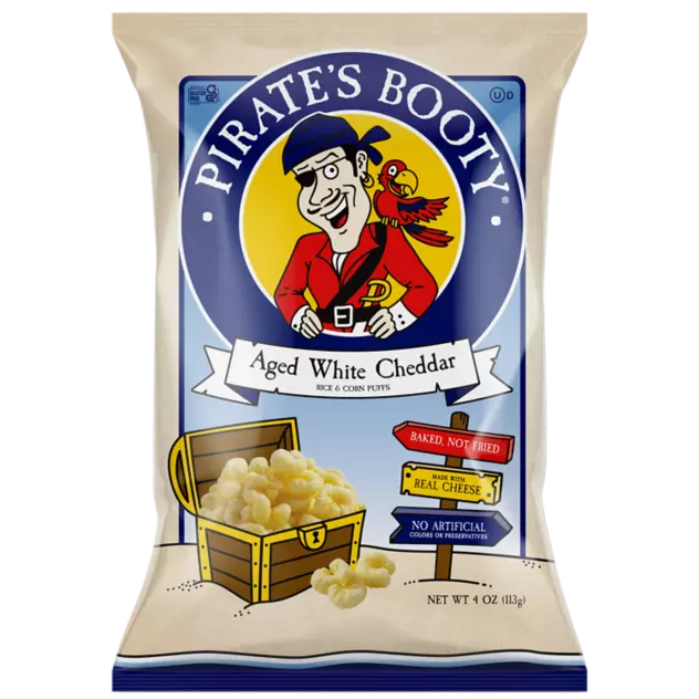 PIRATE'S BOOTY Aged White Cheddar Rice & Corn Puffs, 4 oz bag - Front of Package
