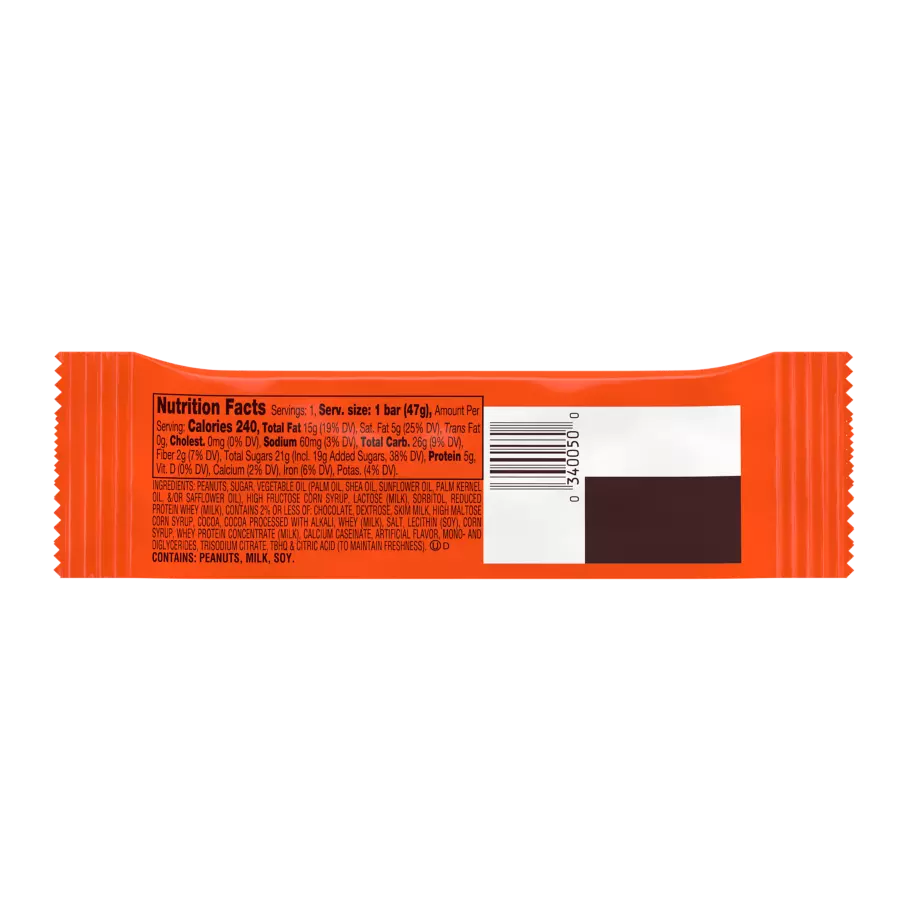 REESE'S NUTRAGEOUS Milk Chocolate Peanut Butter Candy Bar, 1.66 oz - Back of Package