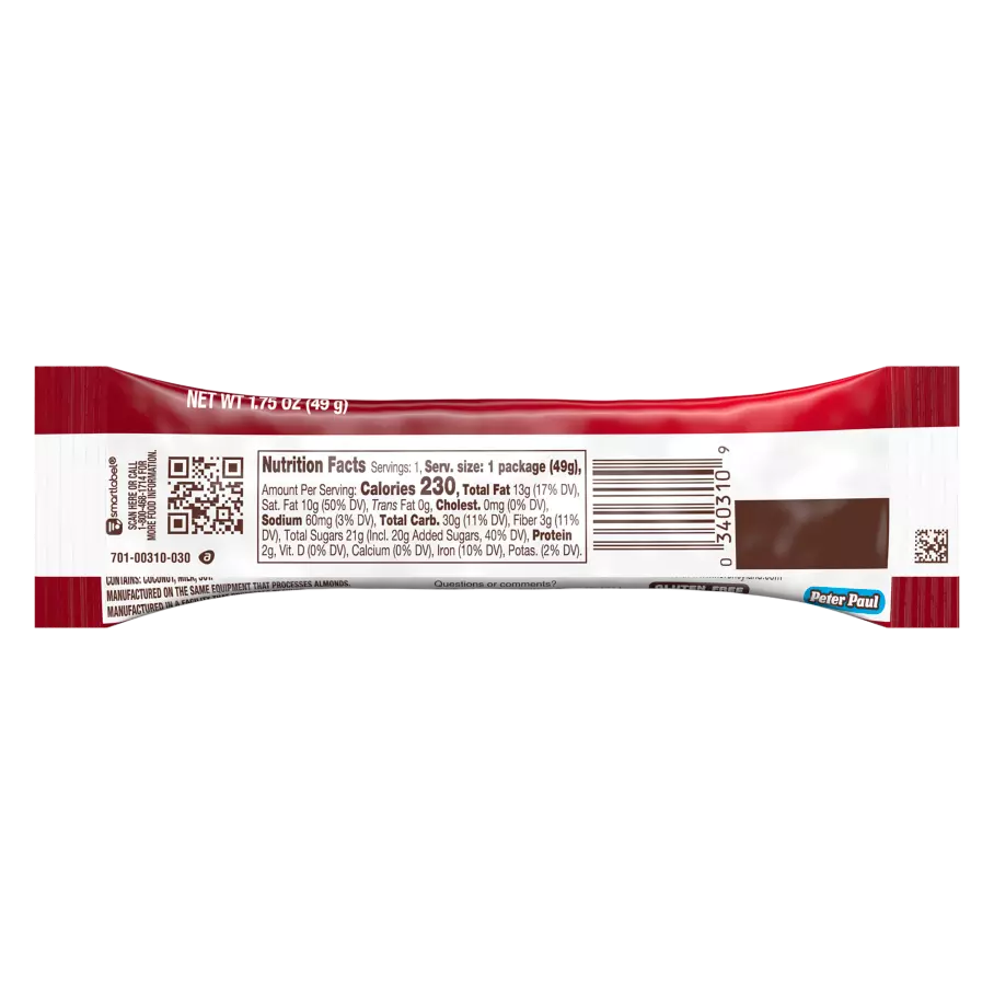 MOUNDS Dark Chocolate and Coconut Candy Bar, 1.75 oz - Back of Package