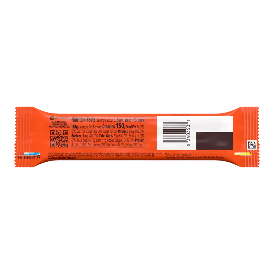 REESE'S FAST BREAK Milk Chocolate Peanut Butter King Size Candy Bar, 3.5 oz - Back of Package