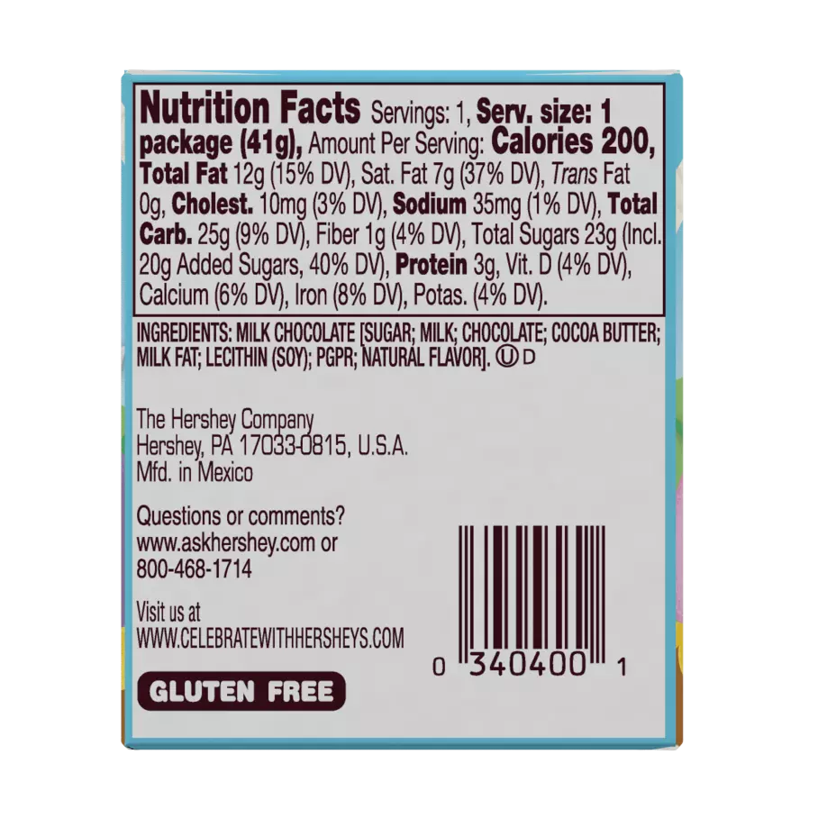 HERSHEY'S KISSES Springtime Milk Chocolate Giant Candy, 1.45 oz box - Back of Package
