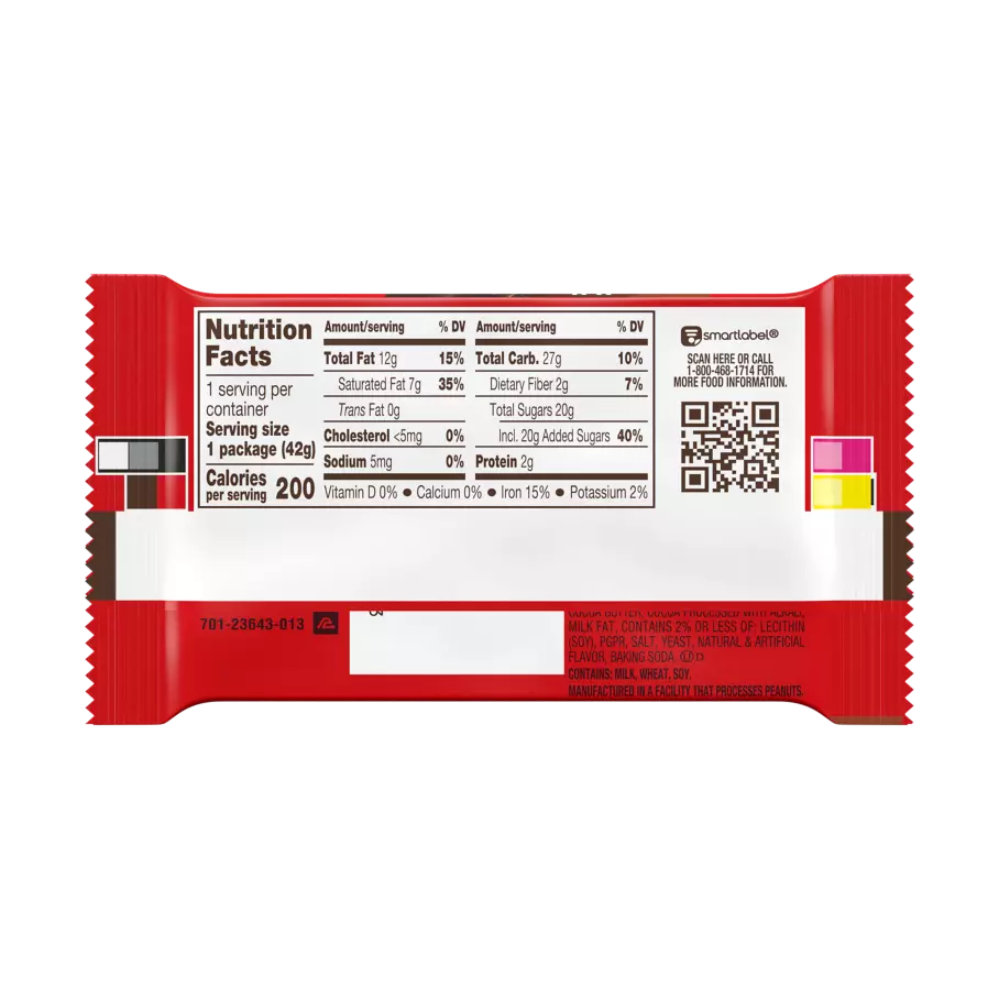 KIT KAT® Dark Chocolate Candy Bar, 1.5 oz - Back of Package