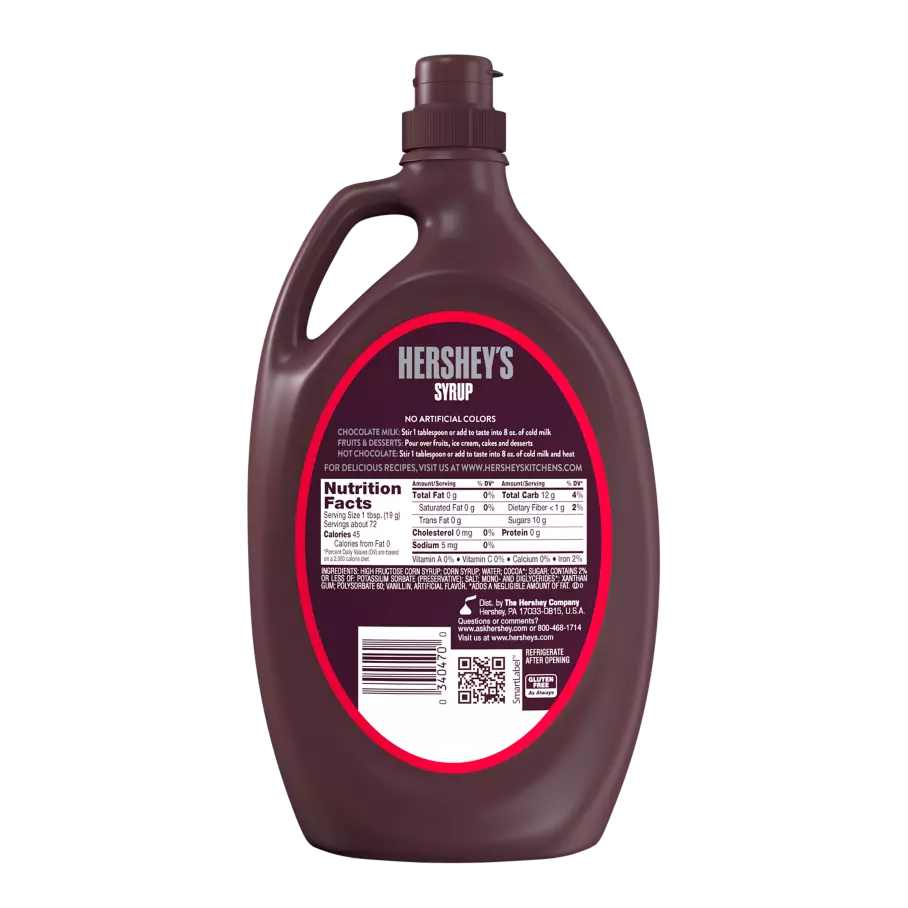 HERSHEY'S Chocolate Syrup, 48 oz bottle - Back of Package