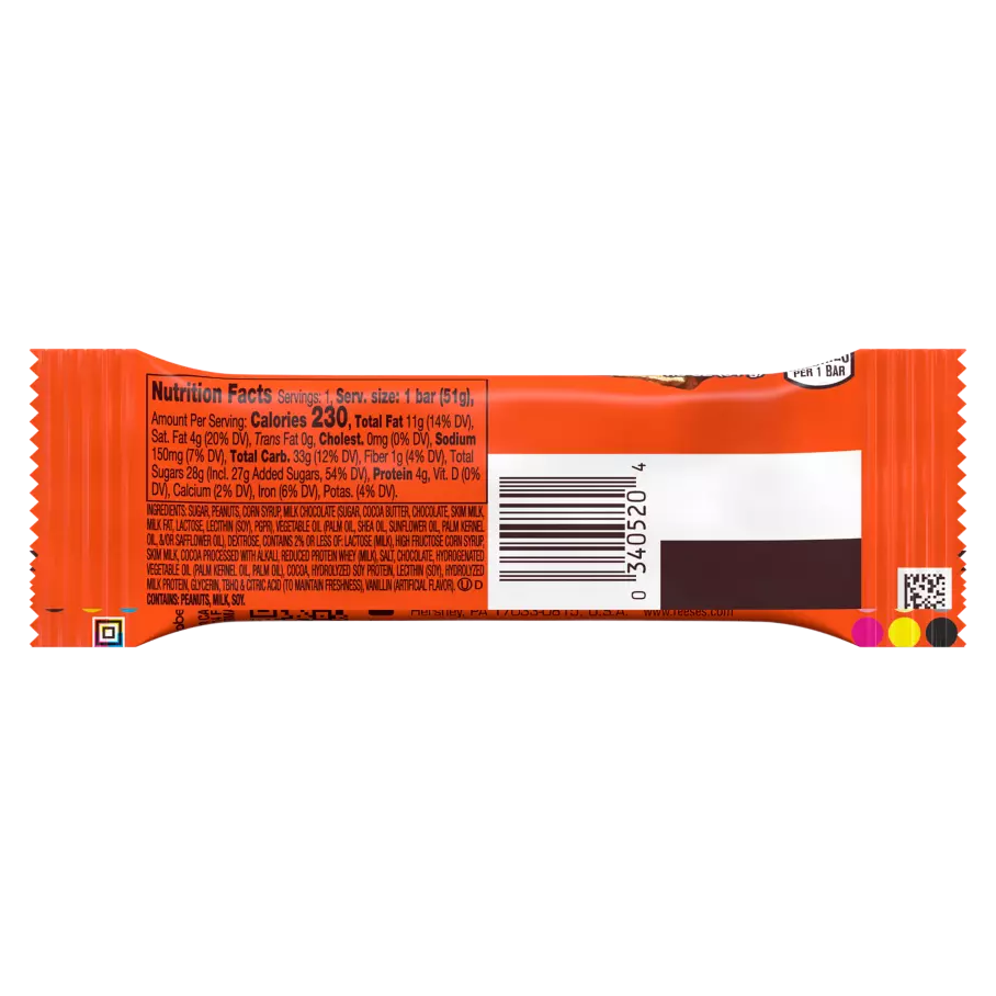 REESE'S FAST BREAK Milk Chocolate Peanut Butter Candy Bar, 1.8 oz - Back of Package
