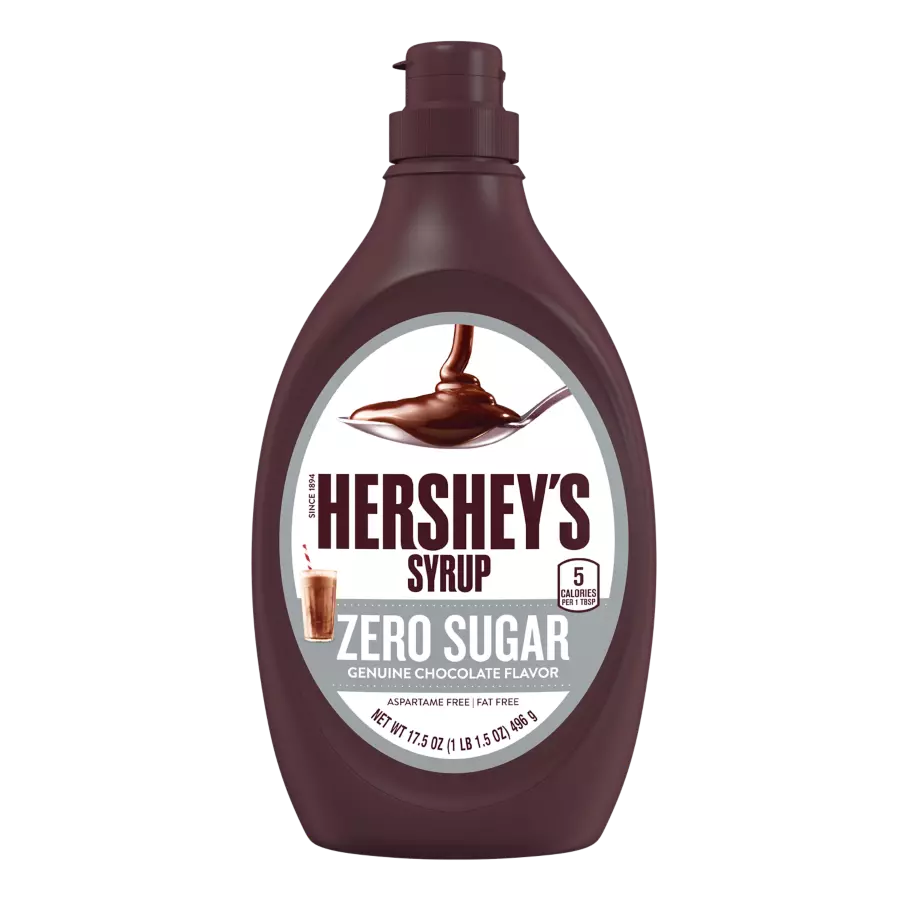 HERSHEY'S Zero Sugar Chocolate Syrup, 6.56 lb box, 6 bottles - Front of Package