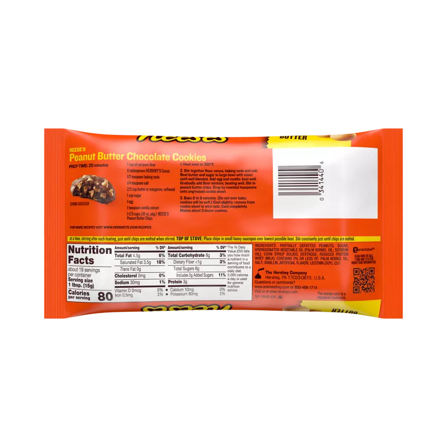 REESE'S Peanut Butter Chips, 7.5 lb box, 12 bags - Back of Individual Package