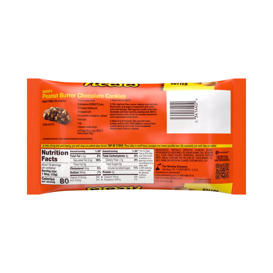 REESE'S Peanut Butter Baking Chips, 7.5 lb box, 12 bags - Back of Individual Package