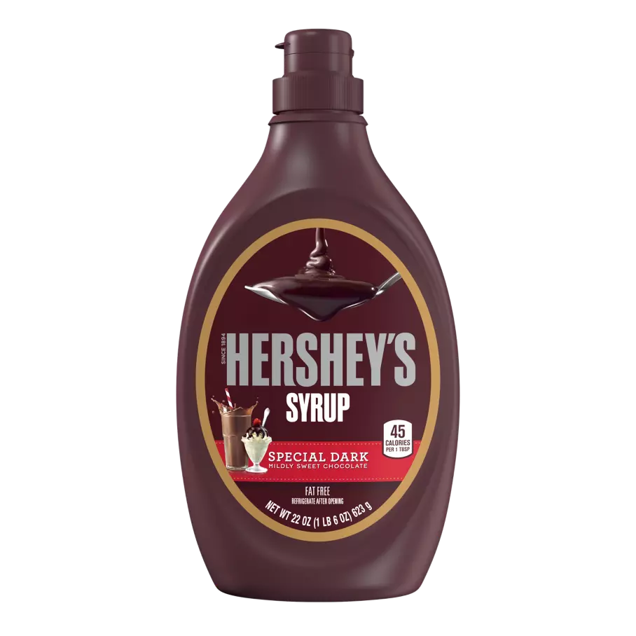 HERSHEY'S SPECIAL DARK Mildly Sweet Chocolate Syrup, 16.5 lb box, 12 bottles - Front of Package