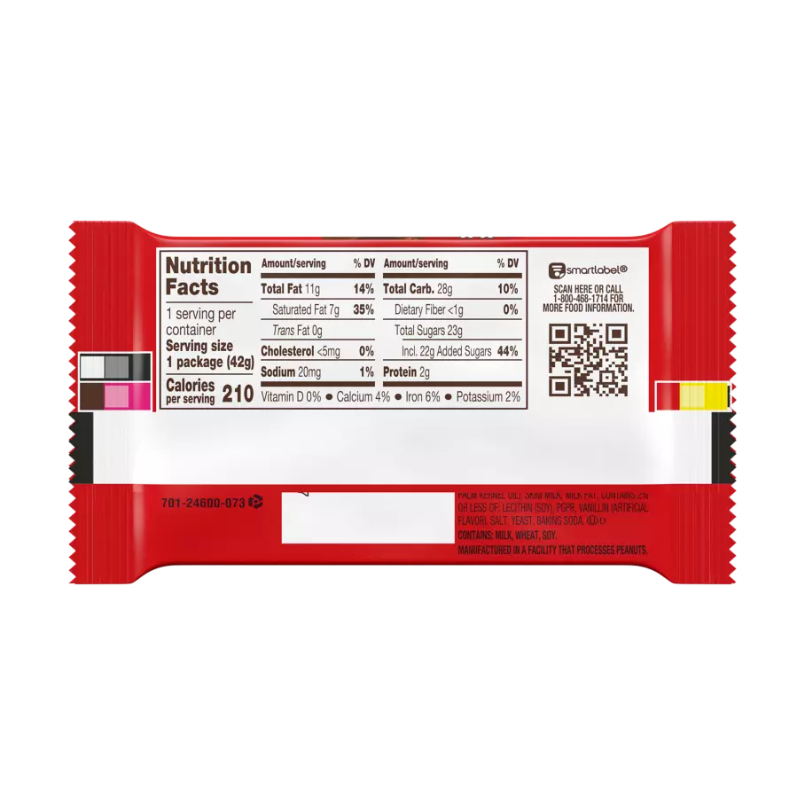 KIT KAT® Milk Chocolate Candy Bar, 1.5 oz - Back of Package