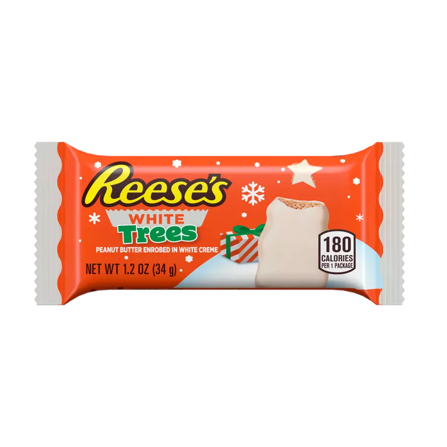 REESE'S White Creme Peanut Butter Trees, 1.2 oz - Front of Package