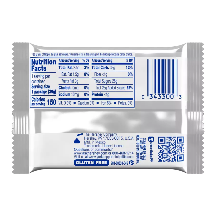 YORK Dark Chocolate Peppermint Patties, 1.4 oz - Back of Package