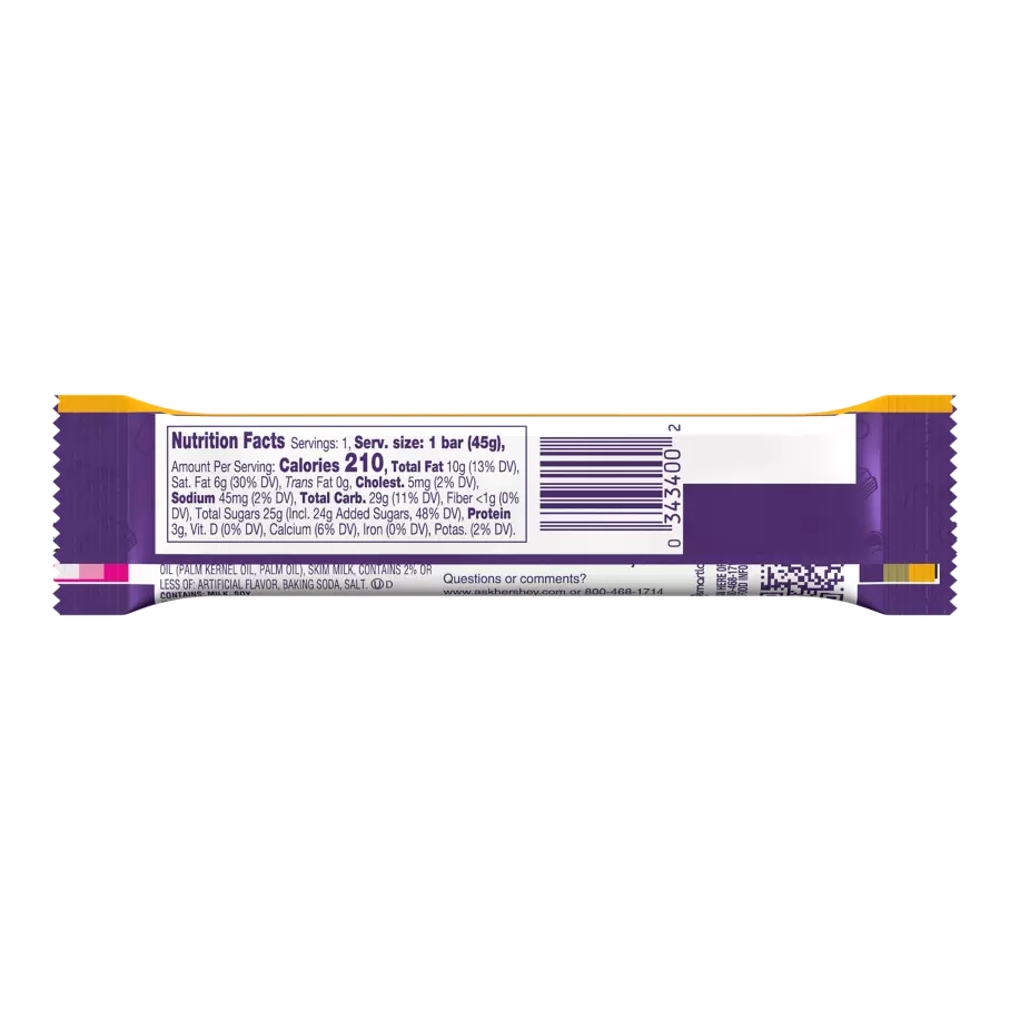 CADBURY CARAMELLO Milk Chocolate & Creamy Caramel Candy Bar, 1.6 oz - Back of Package