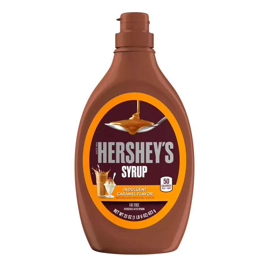 HERSHEY'S Caramel Syrup, 16.5 lb box, 12 bottles - Front of Package