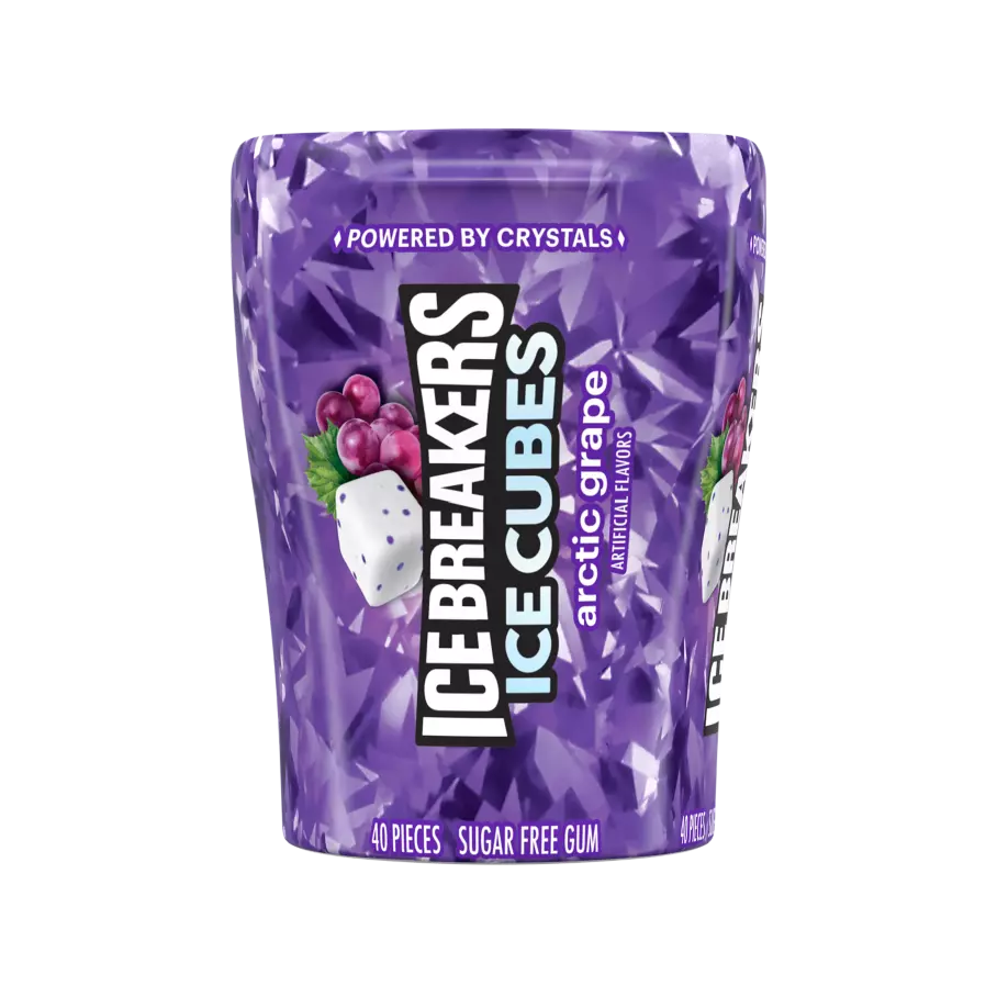 ICE BREAKERS ICE CUBES ARCTIC GRAPE Sugar Free Gum, 3.24 oz bottle, 40