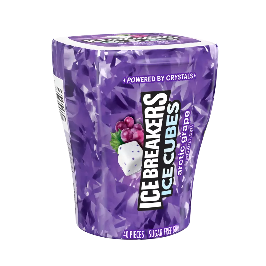 ICE BREAKERS ICE CUBES Arctic Grape Sugar Free Gum, 3.24 oz bottle, 40 pieces - Front of Package