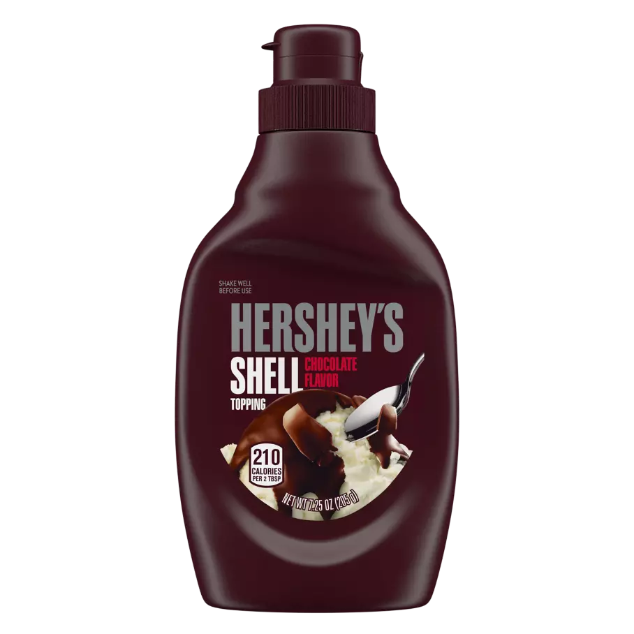HERSHEY'S Chocolate Shell Topping, 2.63 lb box, 6 bottles - Front of Package