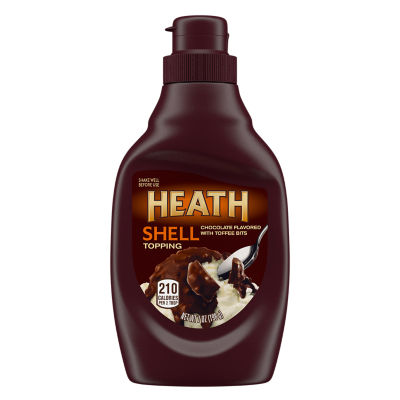 HEATH Chocolate English Toffee Bits Shell Topping, 2.63 lb box, 6 bottles - Front of Package
