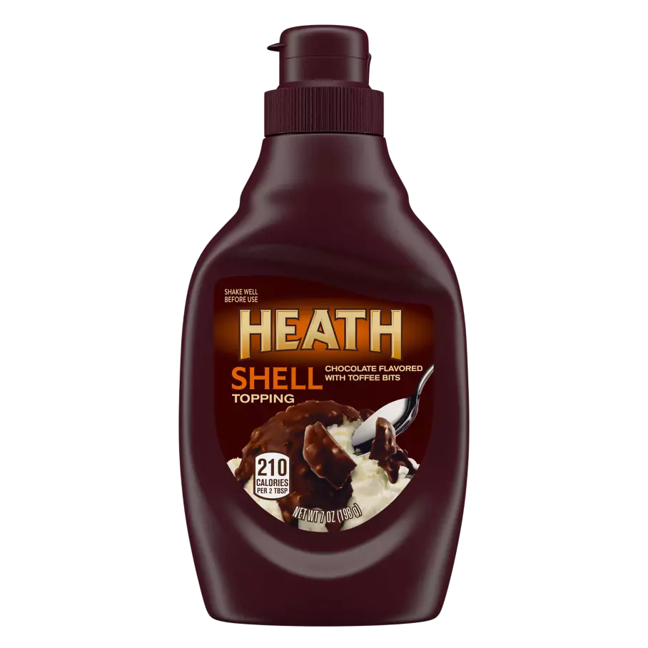 HEATH Chocolatey English Toffee Shell Topping, 7 oz bottle - Front of Package