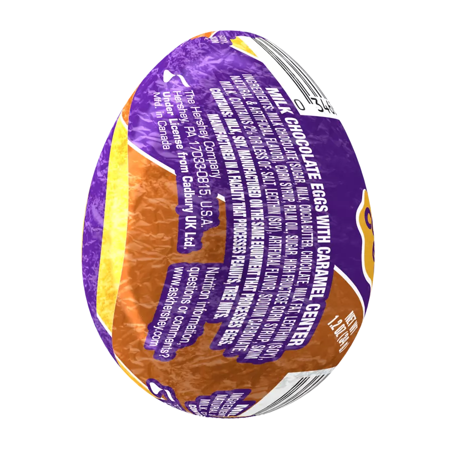 CADBURY CARAMEL EGG Milk Chocolate Egg, 1.2 oz - Back of Package