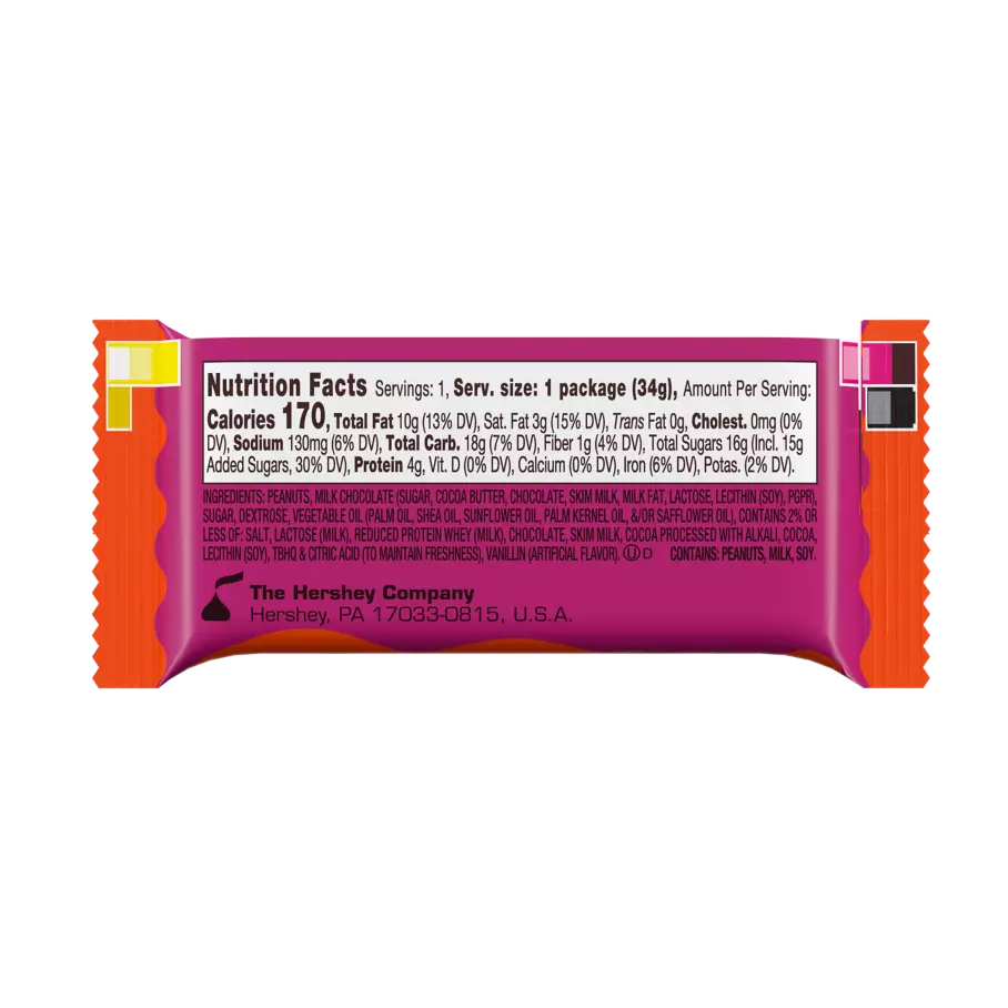 REESE'S Milk Chocolate Peanut Butter Heart, 1.2 oz - Back of Package