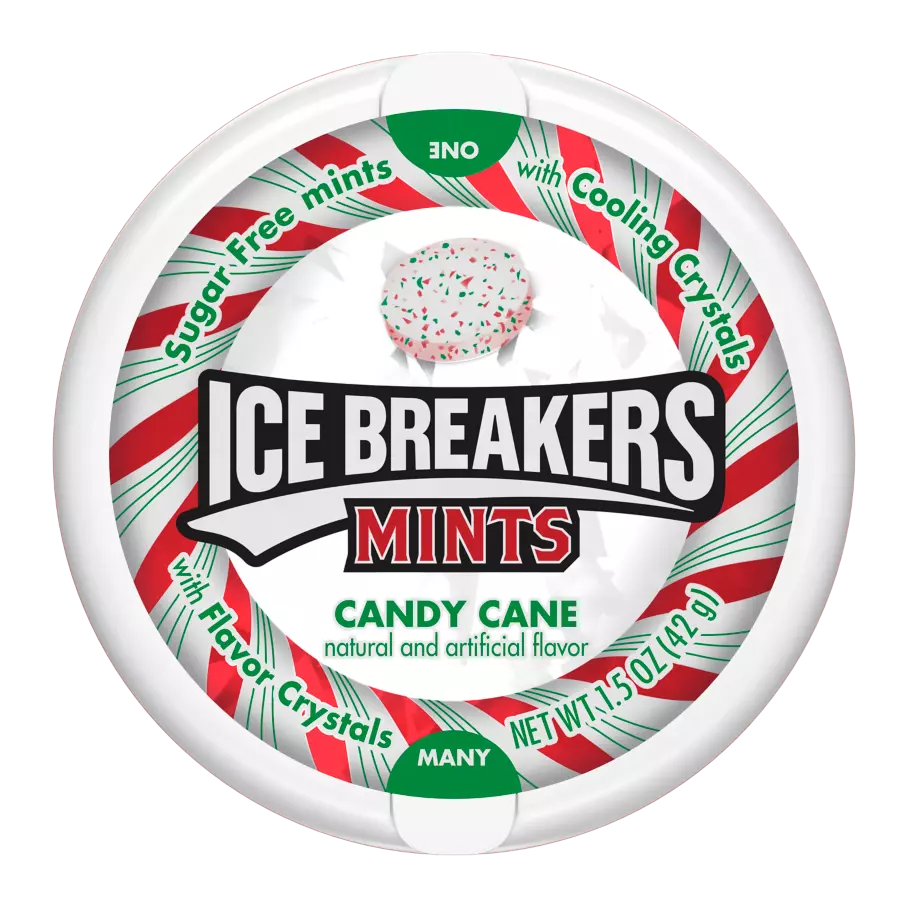 ICE BREAKERS Candy Cane Sugar Free Mints, 1.5 oz puck - Front of Package