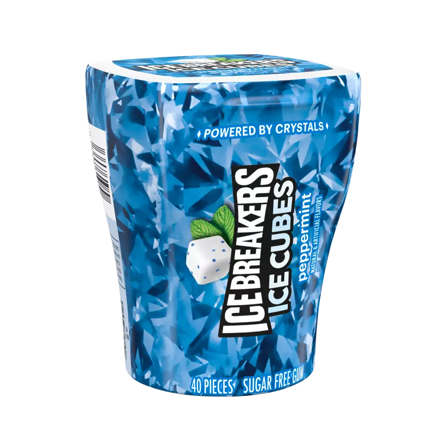 ICE BREAKERS ICE CUBES Peppermint Sugar Free Gum, 3.24 oz bottle, 40 pieces - Front of Package