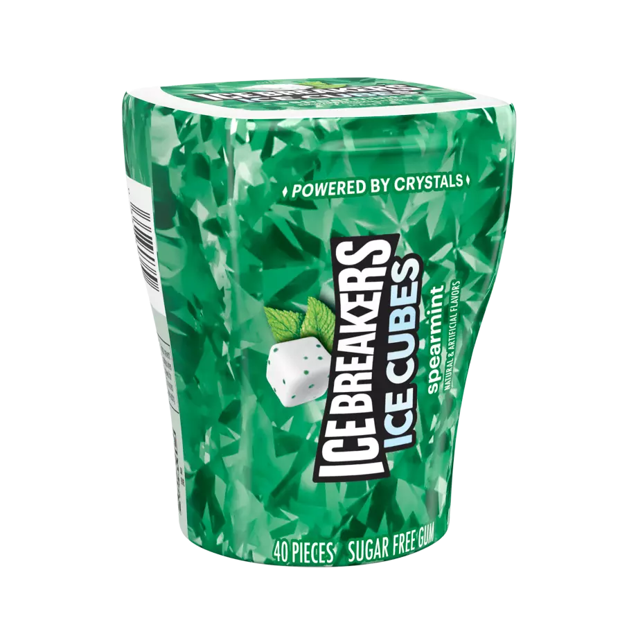 ICE BREAKERS ICE CUBES Spearmint Sugar Free Gum, 3.24 oz bottle, 40 pieces