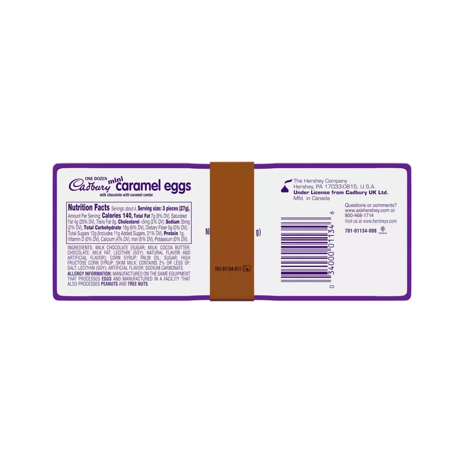 CADBURY CARAMEL EGG Mini Milk Chocolate Eggs, 3.84 oz, 12 count carton - Bottom of Package