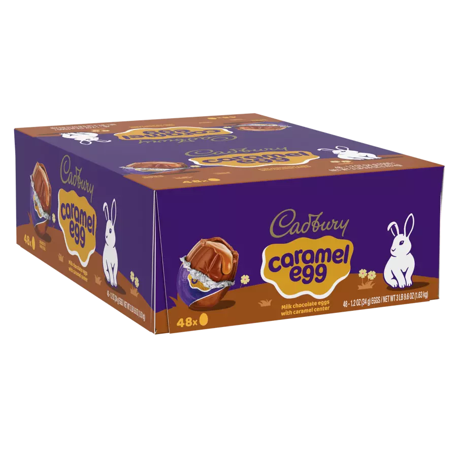 CADBURY CARAMEL EGG Milk Chocolate Eggs, 1.2 oz, 48 count box - Front of Package